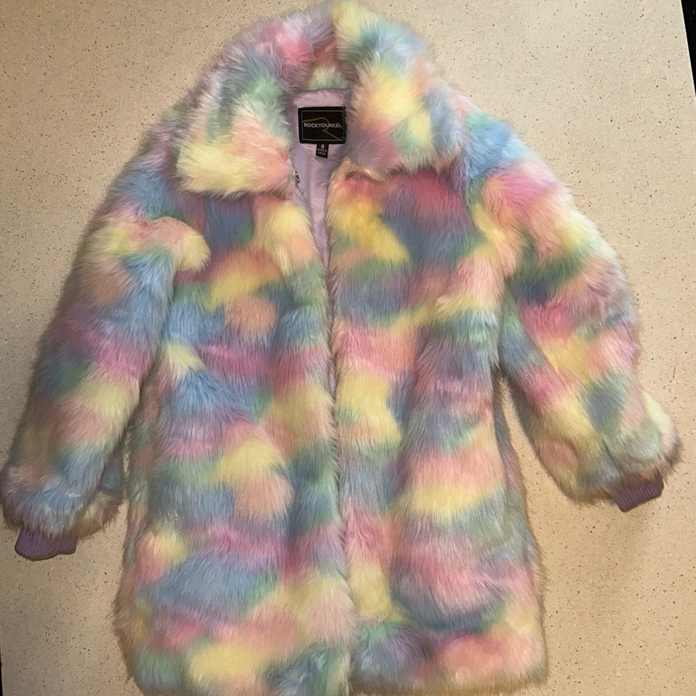 Fluffy pastel coat girls size 8